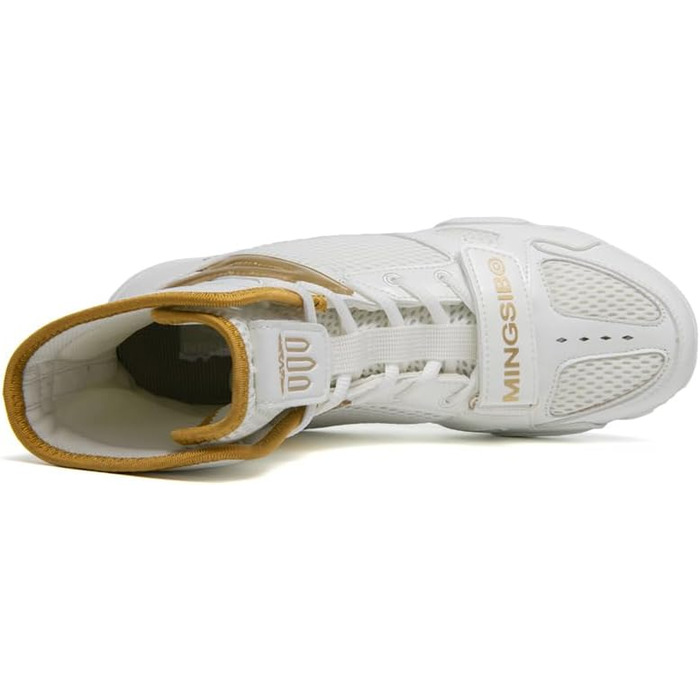 Боксерські кросівки для чоловіків та жінок, дитячі кросівки для залу, кросівки для боротьби, високогірні боксерські кросівки з неслизькою підошвою та дихаючим матеріалом (38 EU, білий/золотий)