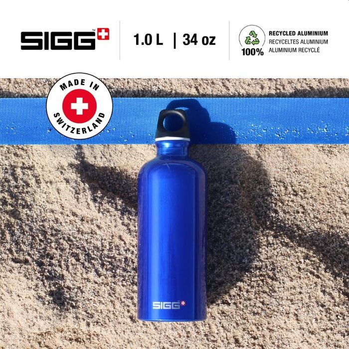 SIGG алюмінієва пляшка для води Traveller 1 л, легка, герметична, підходить для газованих напоїв, BPA-free, темно-синя, кліматично нейтральна