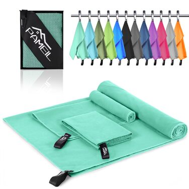 Набір з 3 рушників з мікрофібри (160x80 см + 2 шт по 80x40 см), швидковисихаючі, для подорожей, спортзалу, сауни (м'ятно-зелені)