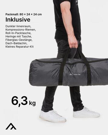 Намет Qeedo Quick Oak Dark Series для кемпінгу та фестивалів, 3 особи, чорний, водовідштовхуваний, з затемненою спальною кабіною
