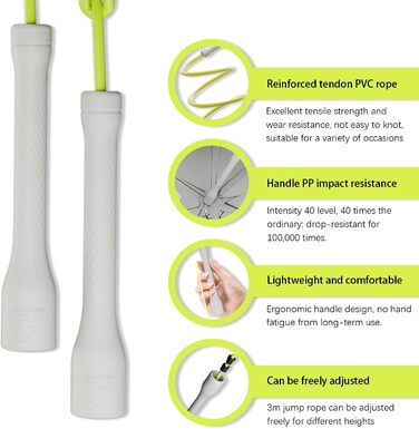 Стрибкове канат Springseil 300 см, ПВХ-канат з бавовняним ядром, ергономічні ручки, регульована довжина, чорний (білий)