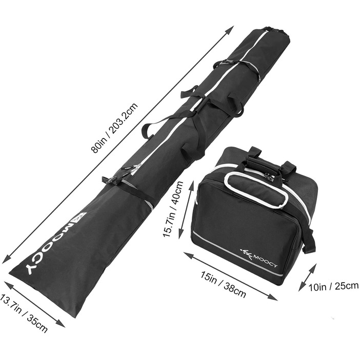 Чохол для лиж MOPHOEXII MOOCY: містка сумка для подорожей, підходить для лиж до 200 см, чорний з зеленим кантом