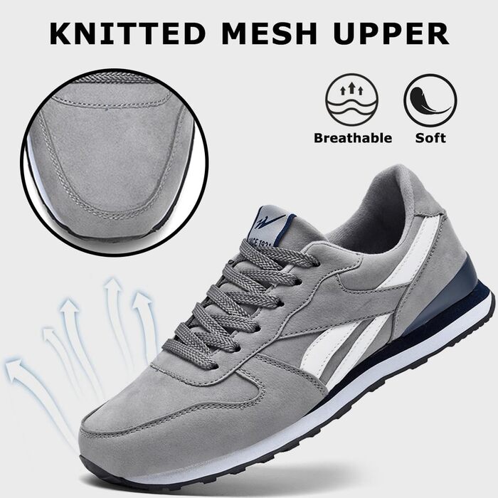 Чоловічі кросівки для бігу та занять спортом: легкі, дихаючі, з неслизькою підошвою. Розміри 39-45 EU, кольори: чорний, сірий