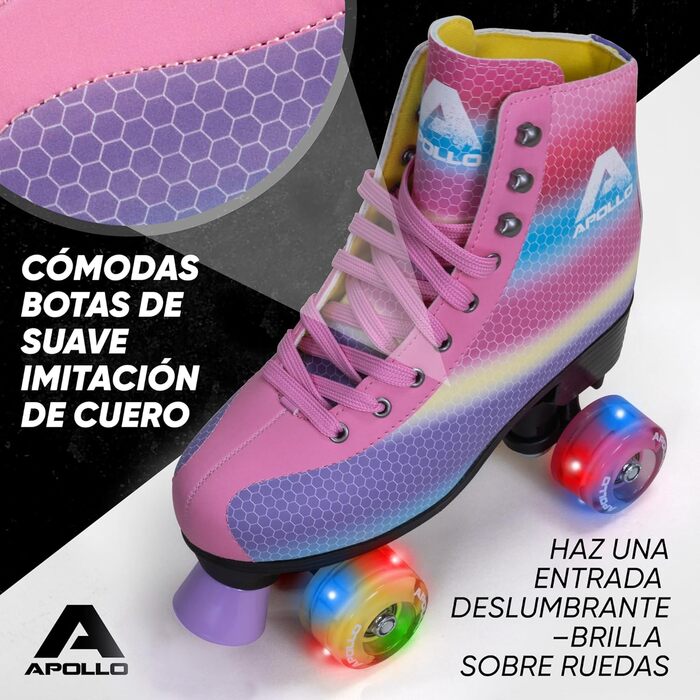 Роликові ковзани Apollo Disco Roller Quad, дитячі та дорослі, регульовані 31-42, LED, танцювальна королева