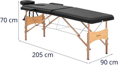 Масажний стіл Physa VANNES 70 см, складаний, бук/чорний, широка масажна кушетка