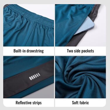 Шорти чоловічі ZENGVEE 3/5 шт. у наборі, з світловідбиваючими смугами, швидковисихаючі, дихаючі, легкі, для тренувань, спорту, воркауту (L, Bgn Blue Green)