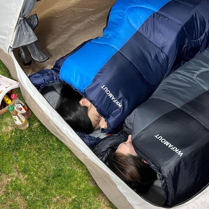 Спальний мішок Outdoor для дорослих, машинного прання, зимовий, водонепроникний, 3-4 сезони, з компресійним мішком. Температура комфорту: 0°C, 5°C. Розмір: 220x85 см. Чорний/Синій.