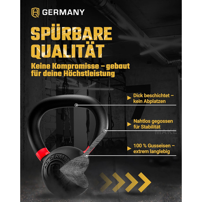 Кетлбел HQ Germany® з порошковим покриттям [2-32 кг/набори] - набір чавунних кетлбелів преміум-якості, ±2% допуск по вазі. Вага кульової гирі, набір гир, кетл-бел.