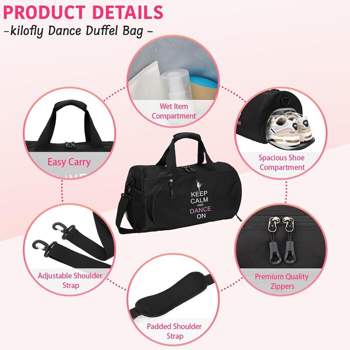 Спортивна сумка-дафл Kilofly для дівчаток: сумка для балету, танців та гімнастики, дорожня сумка на плече (S2)