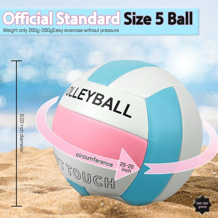 Волейбольний м'яч для пляжу та залу: м'який дотик, розмір 5, з рюкзаком та насосом, Puderblau та білий