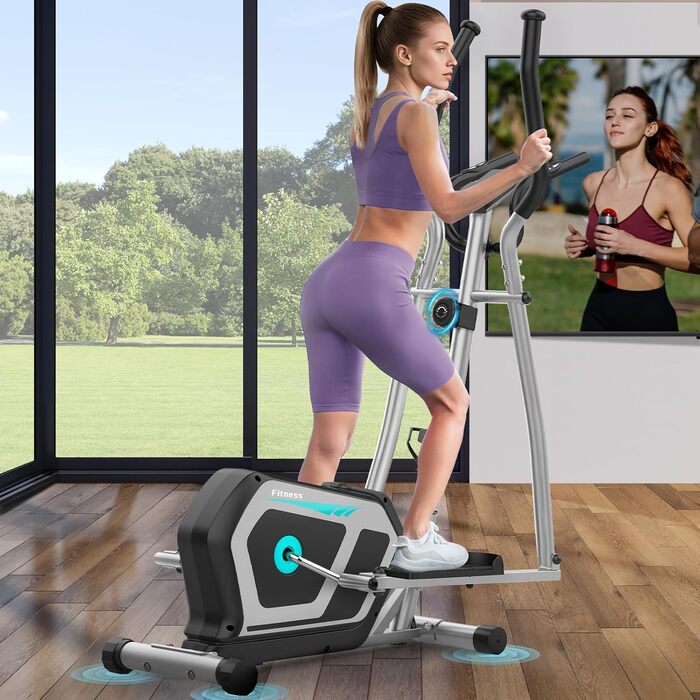 Еліптичний тренажер Crosstrainer 3-в-1 з LCD-монітором та регулюванням навантаження до 287 кг (Срібний)