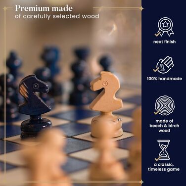 Шахова дошка дерев'яна преміум Master of Chess 35 см, зелена, складана, з фігурами, ручна робота, класичний шаховий набір
