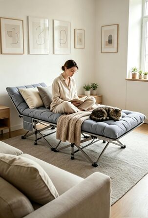Ліжко туристичне розкладне Feldbett 7-зонне XXL 250 кг, 1200D Oxford, кут нахилу 15°, сіре – для кемпінгу, саду, палатки