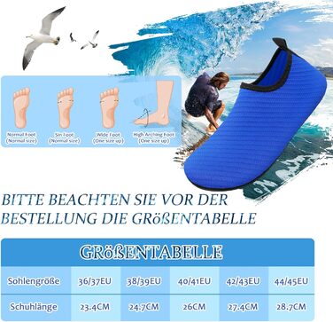 Чоловічі та жіночі аквашузи для плавання та водних видів спорту, легкі, швидковисихаючі, з антиковзким покриттям, блакитна лінія, 42/43 EU