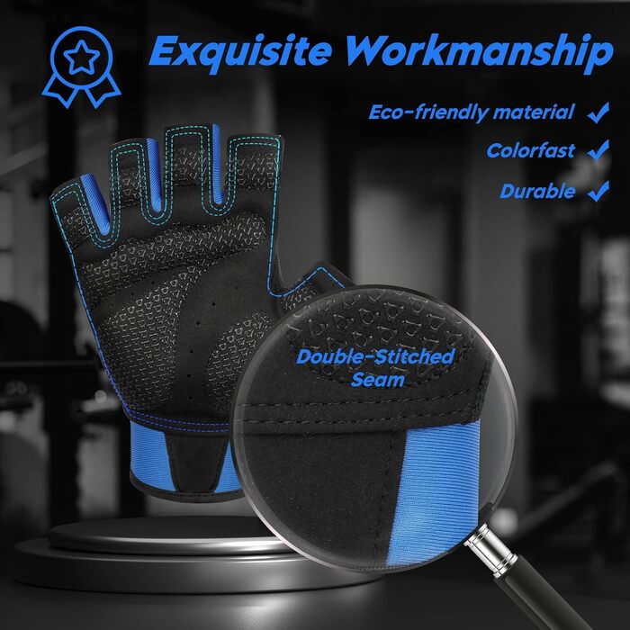 Рукавички для фітнесу ATERCE, тренувальні рукавички для кросфіту, бодібілдингу, велоспорту, залу, силових тренувань, спортивні рукавички для жінок та чоловіків (Синій, M)