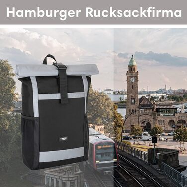 Жіночий рюкзак LARKSON Rolltop No 2, великий, чорний, з відбивачем, для школи, університету, велосипеда, відділення для ноутбука 16'', водостійкий, антикрадіжний, екологічний