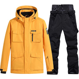 Сніговий костюм HOUZONIY для чоловіків, жовто-чорний, дихаючий, вітронепроникний, з капюшоном, для катання на лижах та сноуборді