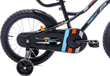 Дитяче велосипед Sun Baby Tiger Tracker 14/16 дюймів для хлопчиків. Легкий, з бічними колесами та штовхачем, 2-6 років. BMX, чорно-помаранчевий.
