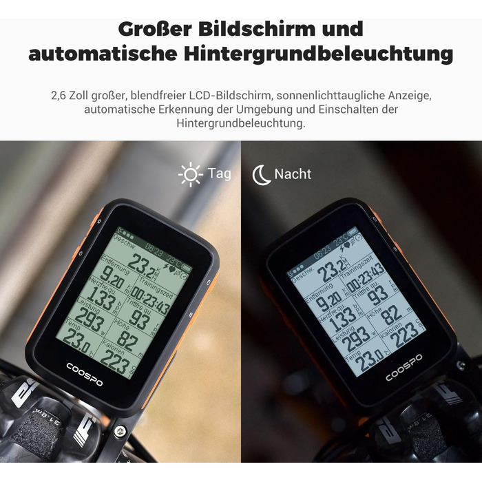 Велокомп'ютер COOSPO BC200 з GPS, Bluetooth 5.0, ANT+, бездротовий, з LCD-екраном 2.4'', автоматичним підсвічуванням, водонепроникний IP67, велоспідометр і одометр для велосипеда