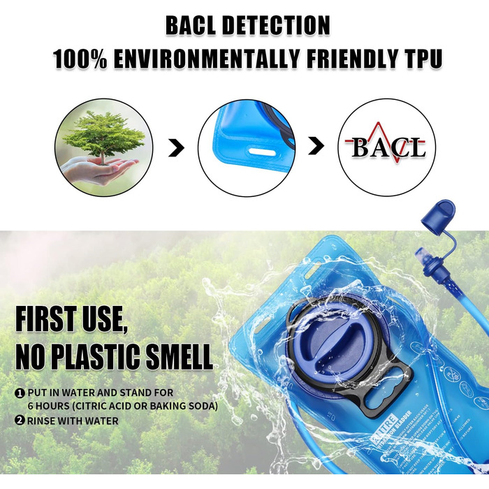 Гідраторний рюкзак BBAIYULE 2 л, BPA-Free, з питною системою, легкий 380 г, з відбивачами, для бігу та велоспорту, чорний з синьою питною колбою