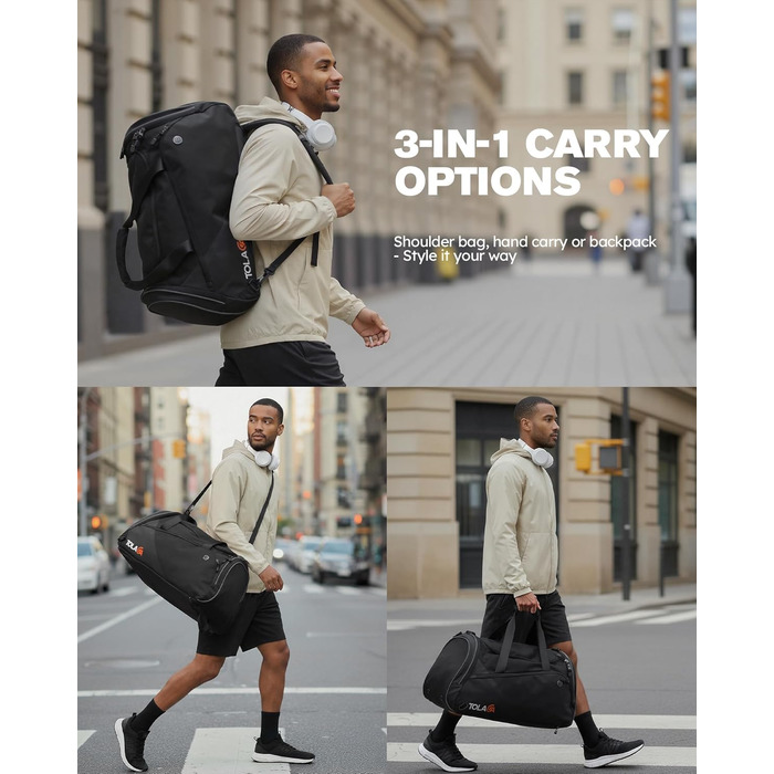 Спортивна сумка Tolaccea з відділенням для взуття та мокрого одягу, 47L, чорна. Ідеальна для фітнесу, тренувань, басейну та подорожей