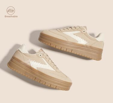 Жіночі туфлі на платформі Lucky Step з гумовою підошвою та замшею - ретро дизайн, товста підошва для тенісу та повсякденного носіння (40 EU, Бежеві)