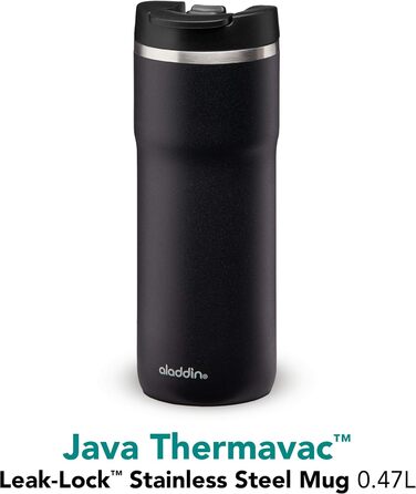 Термочашка Aladdin Barista Java 0.47 л, сталева, герметична, чорна, для кави, з кришкою, BPA-free, для подорожей, зберігає тепло 4 години, можна мити в посудомийці
