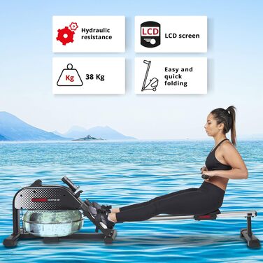Водний веслувальний тренажер CARE FITNESS Skipper SP для дому з LCD-дисплеєм, складаний ергономічний водяний гребний тренажер