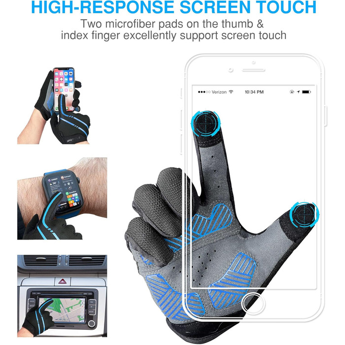 Велосипедні рукавички Vollfinger – посилені рукавички для їзди на велосипеді для чоловіків/жінок – дихаючі рукавички для шосе, мотоциклетні рукавички з антиковзаючим покриттям для їзди, піших прогулянок, скелелазіння, блакитні, розмір L