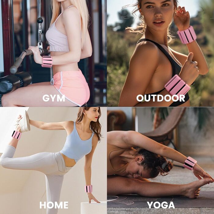 Ваги для ніг та рук, регульовані | Комплект 2 шт (1 кг пара, 0,5 кг кожний) | Силіконові ваги на зап'ястя для жінок | Йога, Пілатес, танець, балет, біг, плавання, кардіо (Рожевий)