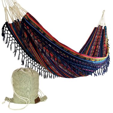 Гамак Boho Klassische з бахромою, ручної роботи, для саду та дому (Otavalo Rainbow) - міцний, водостійкий гамак для тераси, веранди, подвір'я
