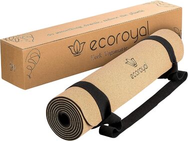 Еко-мат для йоги з корку Ecoroyal, 183x61x0,4 см, з ременем, екологічний і нековзкий
