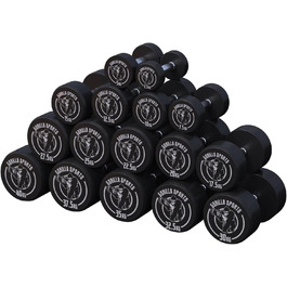 Гантелі GORILLA SPORTS® круглі, 2,5–40 кг, набір або одна, гума, чавун, нековзна ручка, чорні