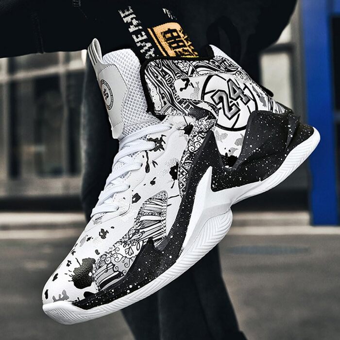 Баскетбольні кросівки для чоловіків та хлопців, високий зріз, антиковзаюча підошва, спортивне взуття для осені/зими, розміри 35-45 EU, чорно-білі