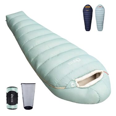Спальний мішок зимовий Daunenschlafsack з графеновим покриттям, -24°C, 620FP, 1500г пуху, для кемпінгу, трекінгу, гірських походів (світло-зелений)