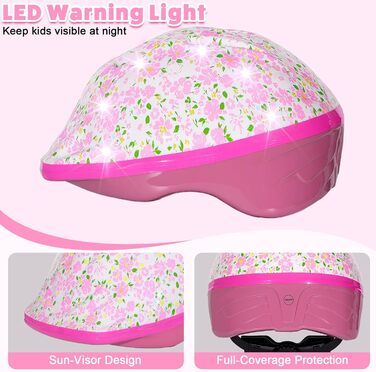 Дитячий шолом та набір захисту (3-8 років), рожевий, з LED-ліхтариками, для велосипеда та скейтборда