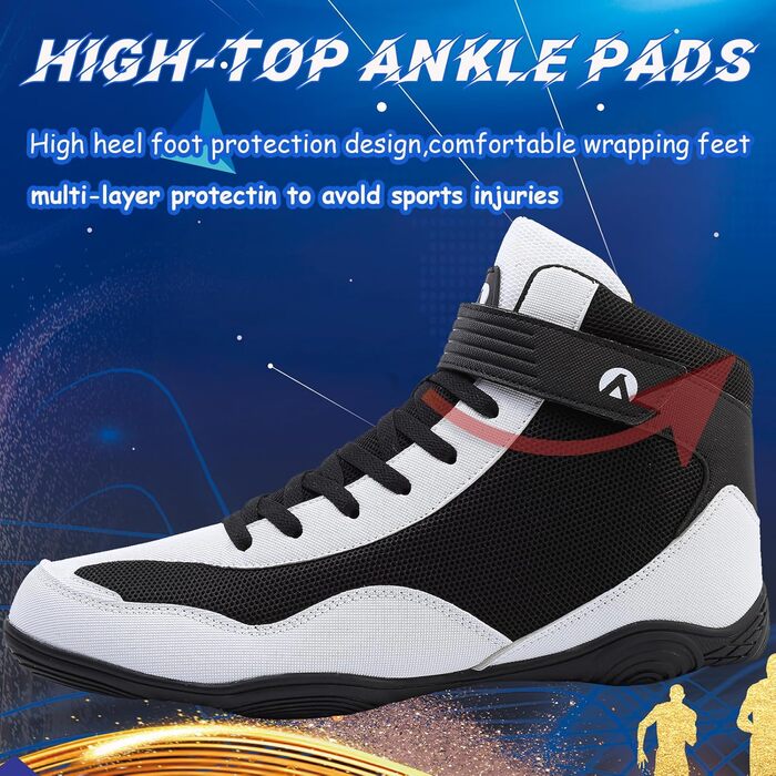 Черевики для боротьби чоловічі, антиковзаючі, дихаючі. Підходять для боротьби, боксу, кросфіту, важкої атлетики, бодібілдингу (38 EU, чорно-білі)