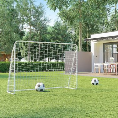 Ворота для футболу SONGMICS з сіткою, швидкий монтаж, для саду, двору, парку, пляжу, сталеві труби, сітка PE (76 x 215 x 150 см, Білий)