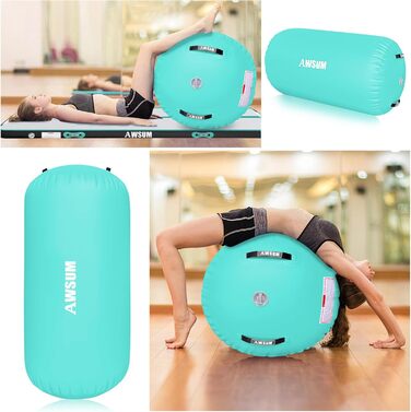 AWSUM Гімнастичний надувний мат для гімнастики з повітряним трекінгом, надувний, 300x100x10 см та 100x60 см, м'ятно-зелений+чорний, з насосом