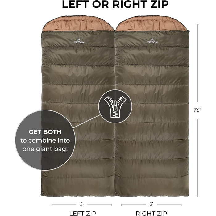 Сплячий мішок Teton Sports Celsius XL -32°C/-25°F з безкоштовним компресійним мішком, сірий (ліва блискавка)