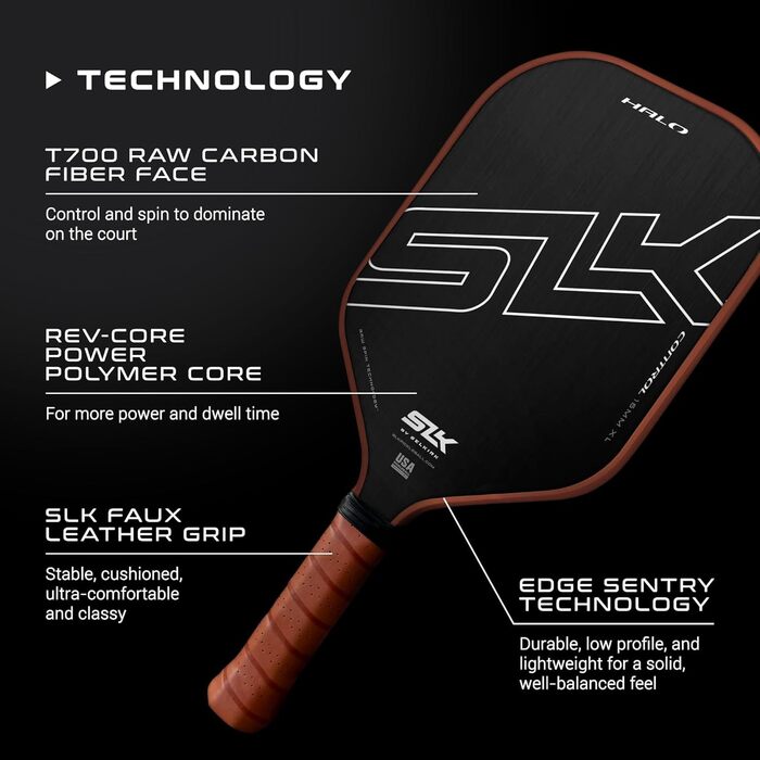 Падл для піклболу Selkirk SLK Halo Control & Power з карбоновим покриттям, полімерним ядром Rev-Core Power, для максимального обертання та контролю