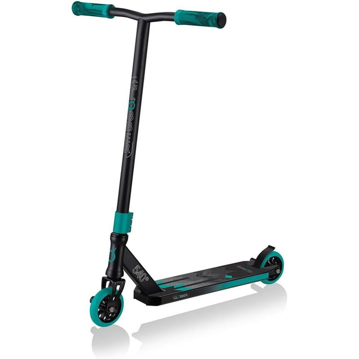 Трюковий самокат Globber GS 540, 100 мм, ABEC 7, підсилене кермо, 360° обертання, чорний-бірюзовий, універсальний розмір