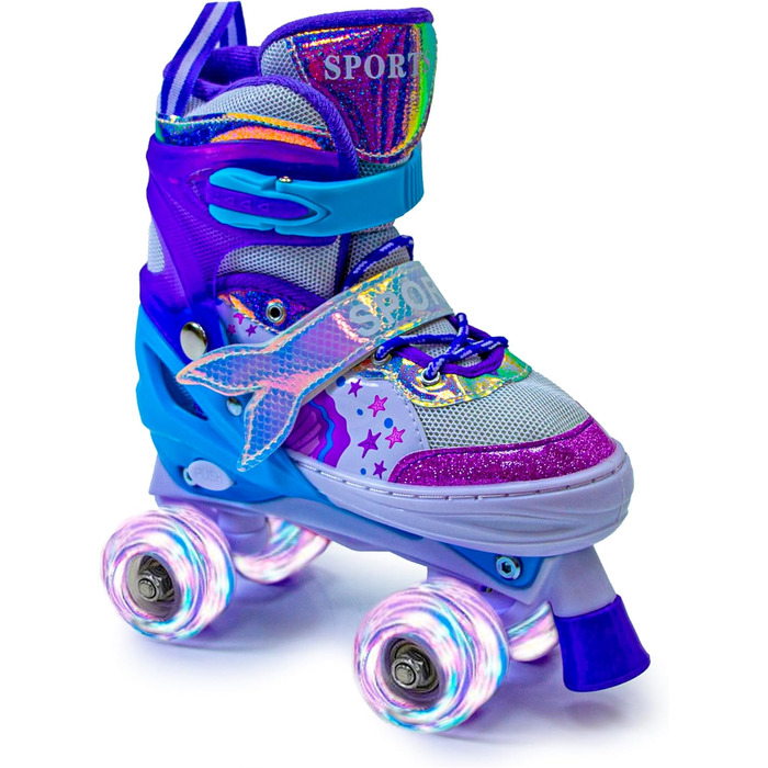 Дитячі ролики-хвіст русалки Scale Sports для дівчаток, регульовані, з підсвічуванням, фіолетові (2.5-5 UK)