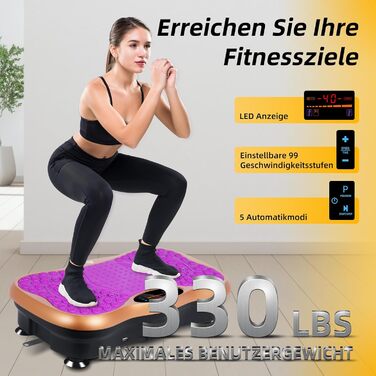 Вібраційна платформа EVOLAND з 5 програмами тренувань, Bluetooth, стрічки опору для всього тіла (фіолетовий)