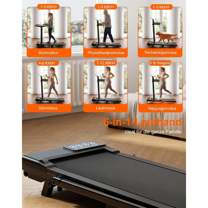Складана бігова доріжка MJWW Raceable Walking Pad з нахилом 6-9%, 2.5/3.0 HP, керування через додаток, AI-тренування, LED-дисплей, для дому та офісу (чорний глянець, 95 см)