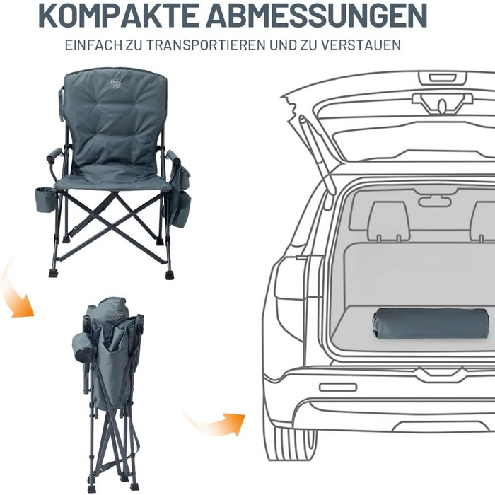 Складаний кемпінговий стілець TIMBER RIDGE з підтримувачем, підстаканником та охолоджувачем, посилений (до 230 кг), для рибалки, саду та відпочинку