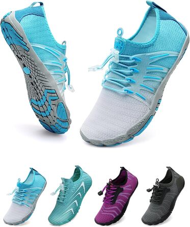 WateLves Барфути жіночі та чоловічі водяні та пляжні шльопанці, кросівки для трейлраннінгу та фітнесу, швидко сохнуть, з антиковзкою підошвою та широкою передньою частиною, білий, помаранчевий (градієнт білий-блакитний), 37 EU