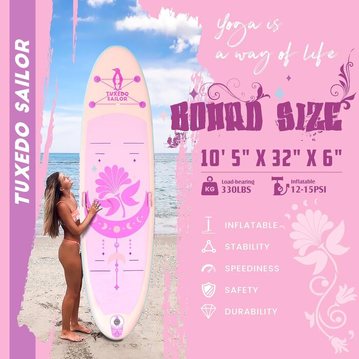 Надувна SUP-дошка Tuxedo Sailor 10'6 x 33 x 6 для йоги, серфінгу та подорожей з аксесуарами