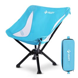 Складний туристичний стілець VILLEY, блакитний, з алюмінієвим каркасом, 150 кг, з сумкою для відпочинку та риболовлі