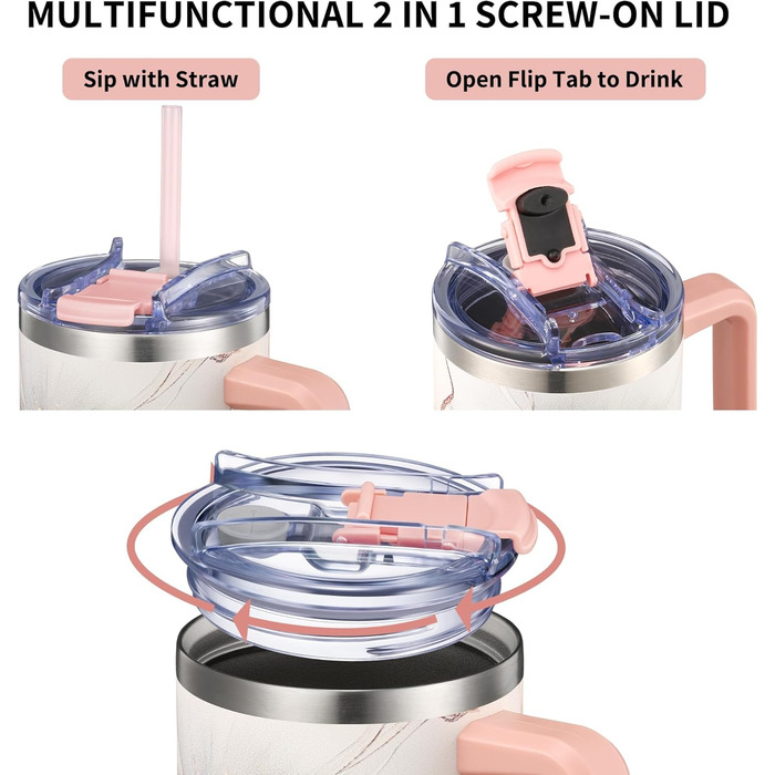 Термофляга THILY з нержавіючої сталі з кришкою та трубочкою, 1.2 л, спортивна, подвійні стінки, широке горлечко, зберігає холод/гарячість цілий день, колір Лавандовий сон (P40 - Ніжне золото, модель A: міцний ручка + компактна основа)